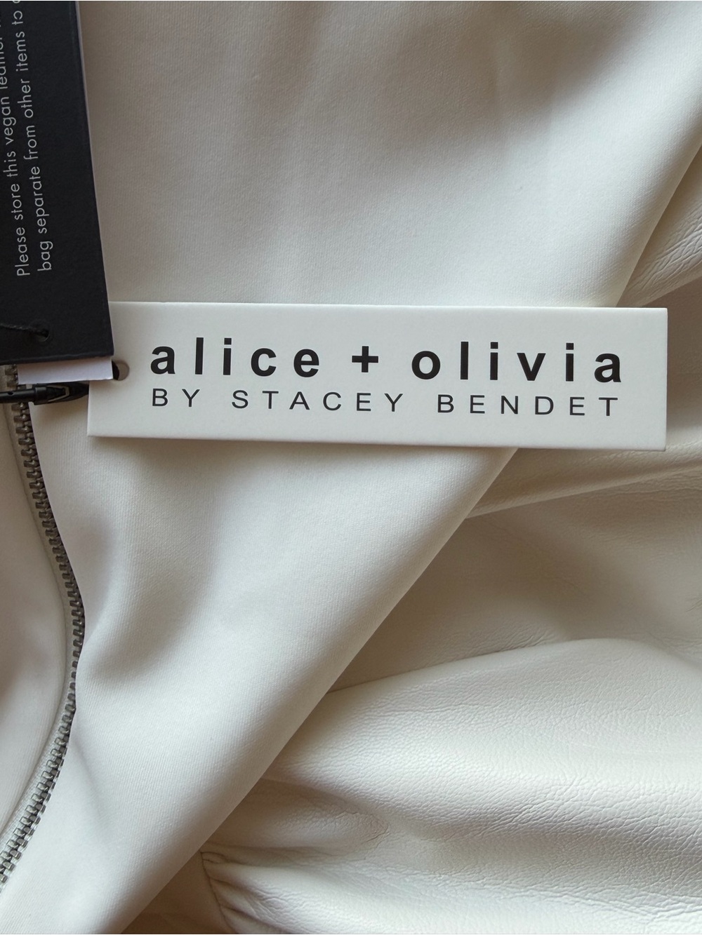 Alice + Olivia Cream Leather Jacket with Silver Zip Detail